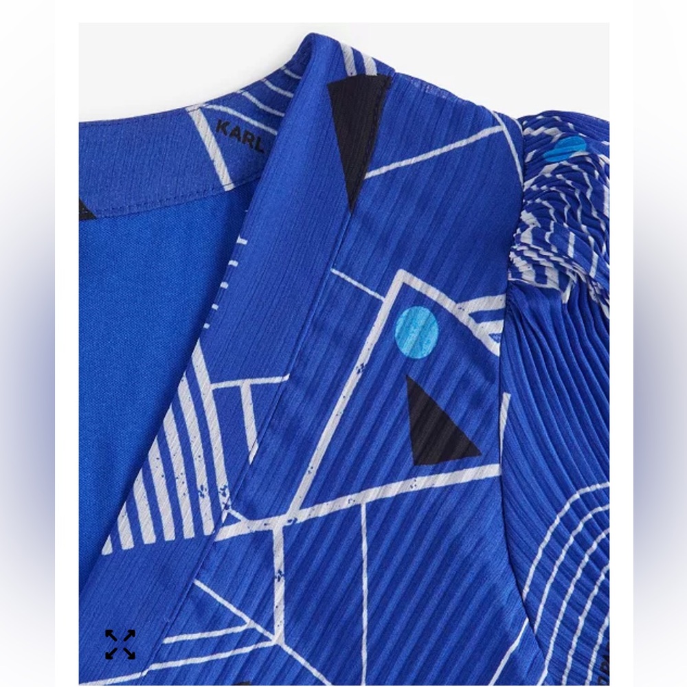 Karl Lagerfeld Paris Geometric Print Wrap Mini Dress Royal Blue Womens Size 12 - Picture 5 of 9